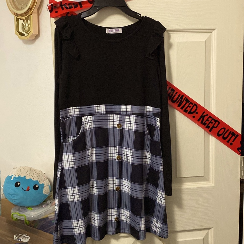 KILOTTER BRAND SIZE 13-14y black white plaid bottomsolid black top dress obo